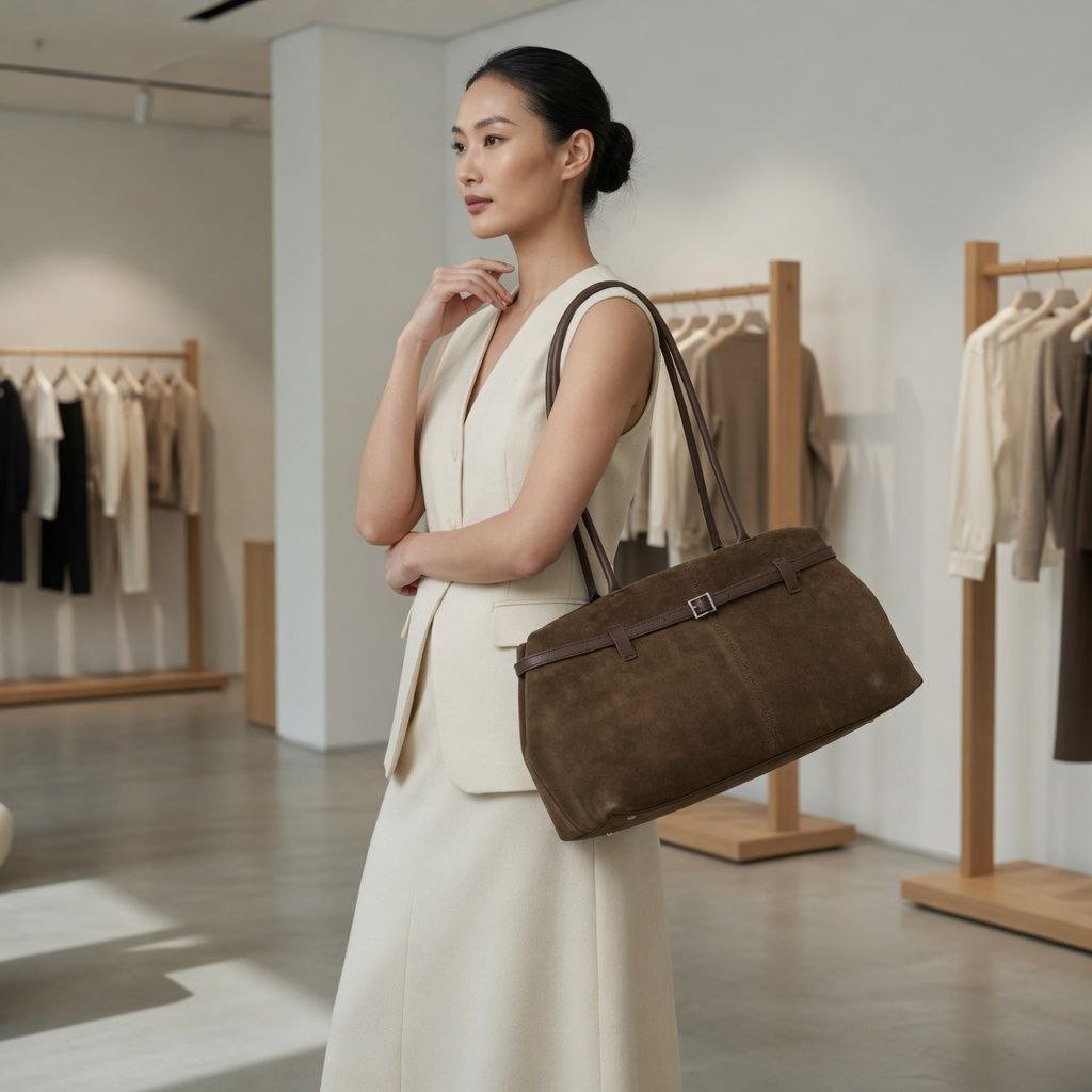 MLC-10TP TAUPE RIEKA HIGH QUALITY SUEDE LEATHER SHOULDER TOTE BAG