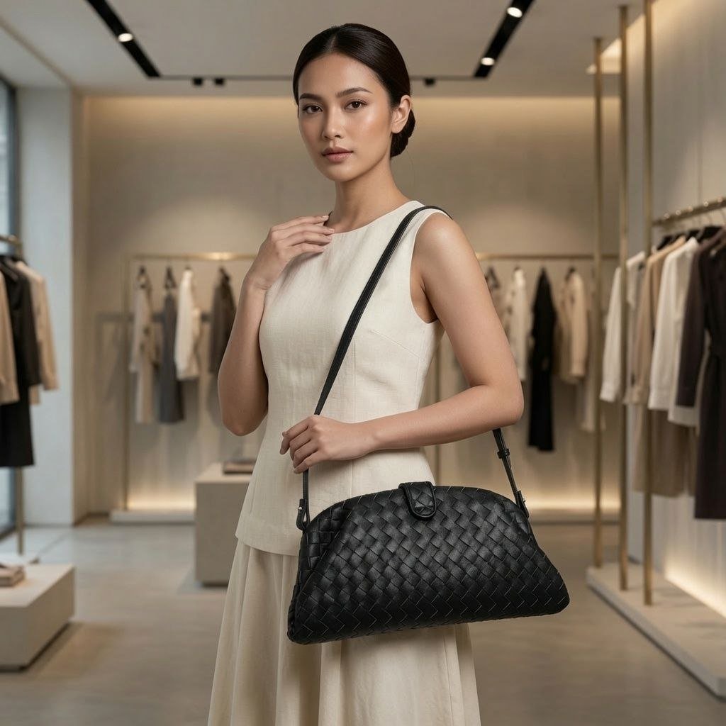 MCB-35ABK TALIA BLACK COLOR HIGH QUALITY LEATHER WOVEN SHOULDER AND SLING BAG