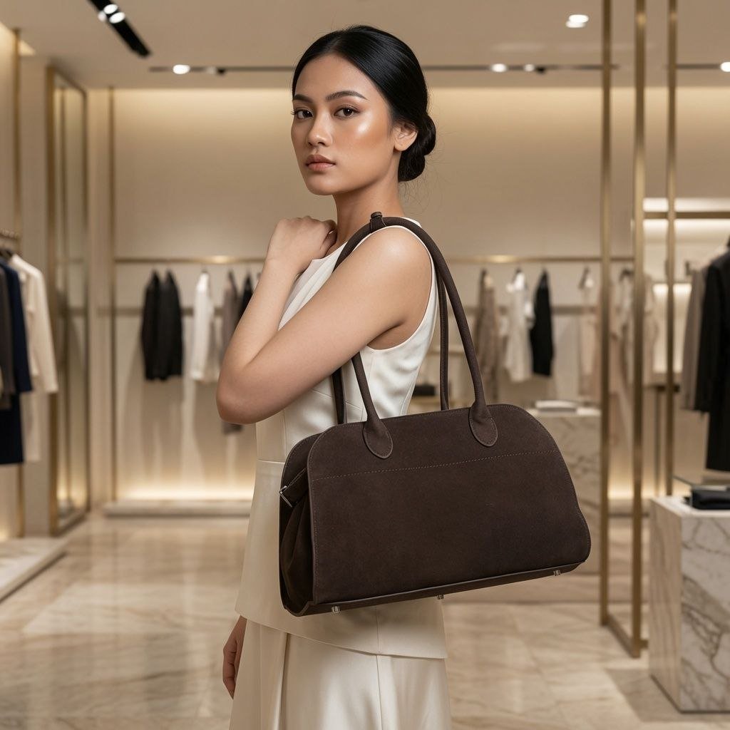 MGX-38SDB MARGU DARK BROWN LONG SHAPE SUEDE HIGH QUALITY LEATHER TOTE BAG