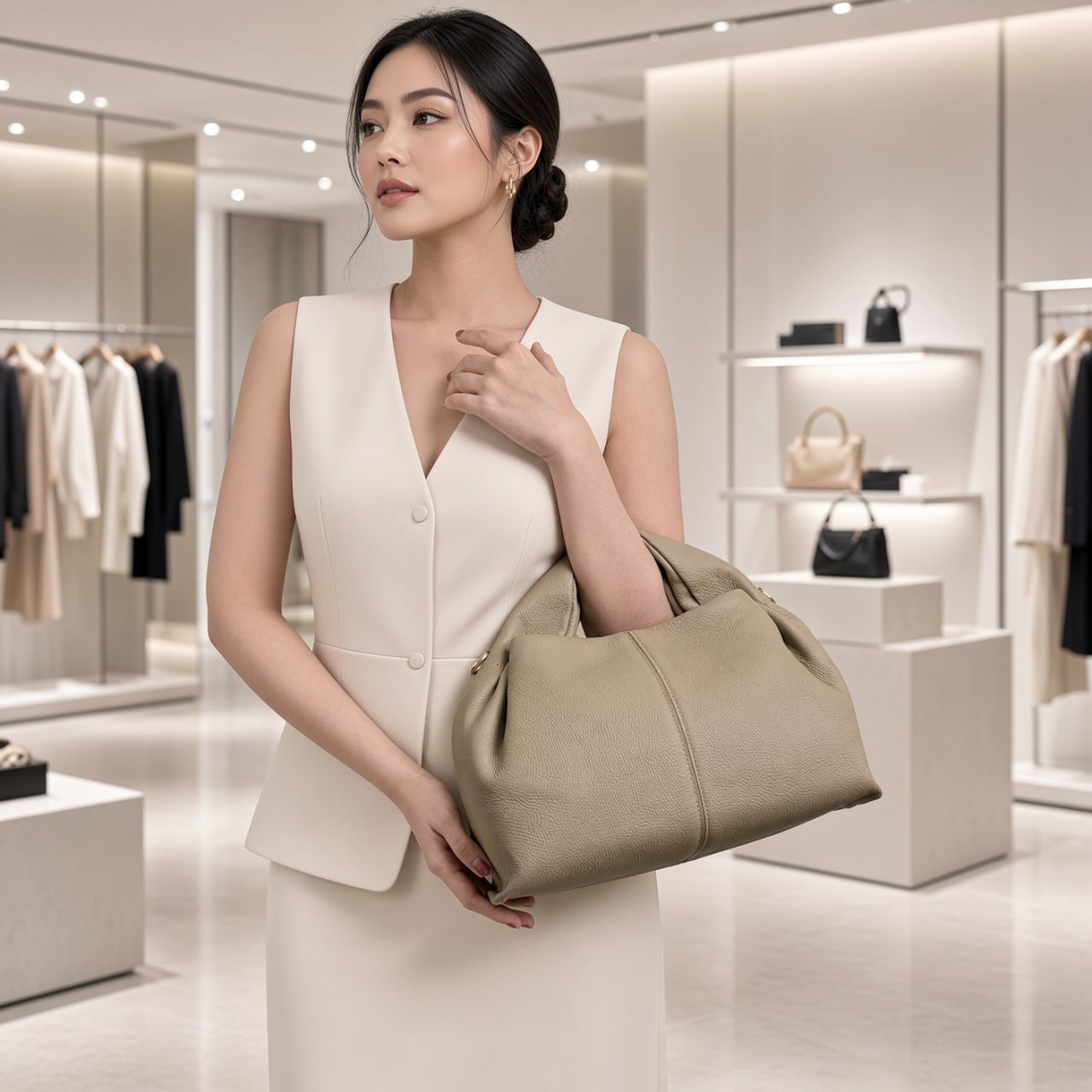 MPL-02KH BIG FAYER KHAKI HIGH QUALITY LEATHER SHOULDER AND SLING BAG