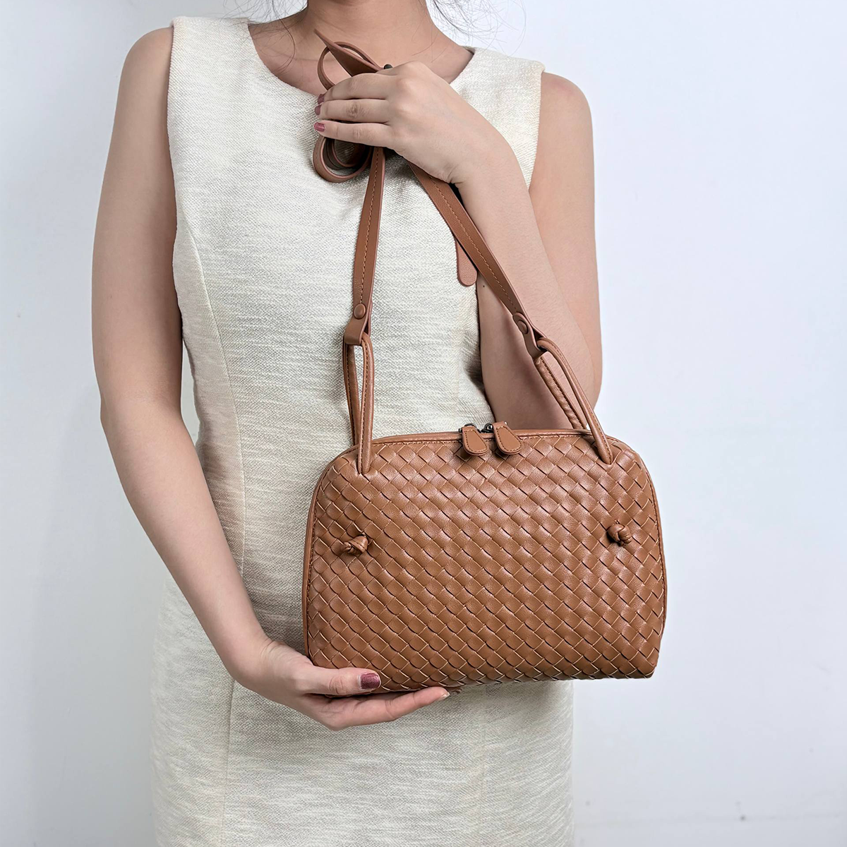 LWB-01BR JANIS BROWN COLOR HIGH QUALITY LEATHER WOVEN SHOULDER AND SLING BAG