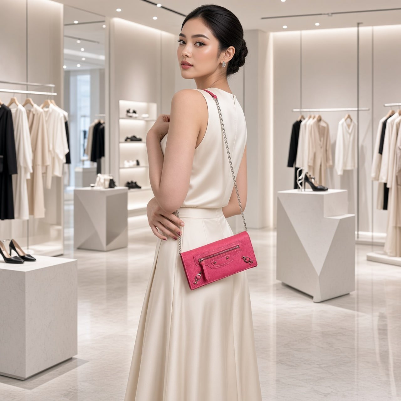 PMB-20FC FUCHIA OF TRIAS CLUTCH WALLET WITH LONG STRAP